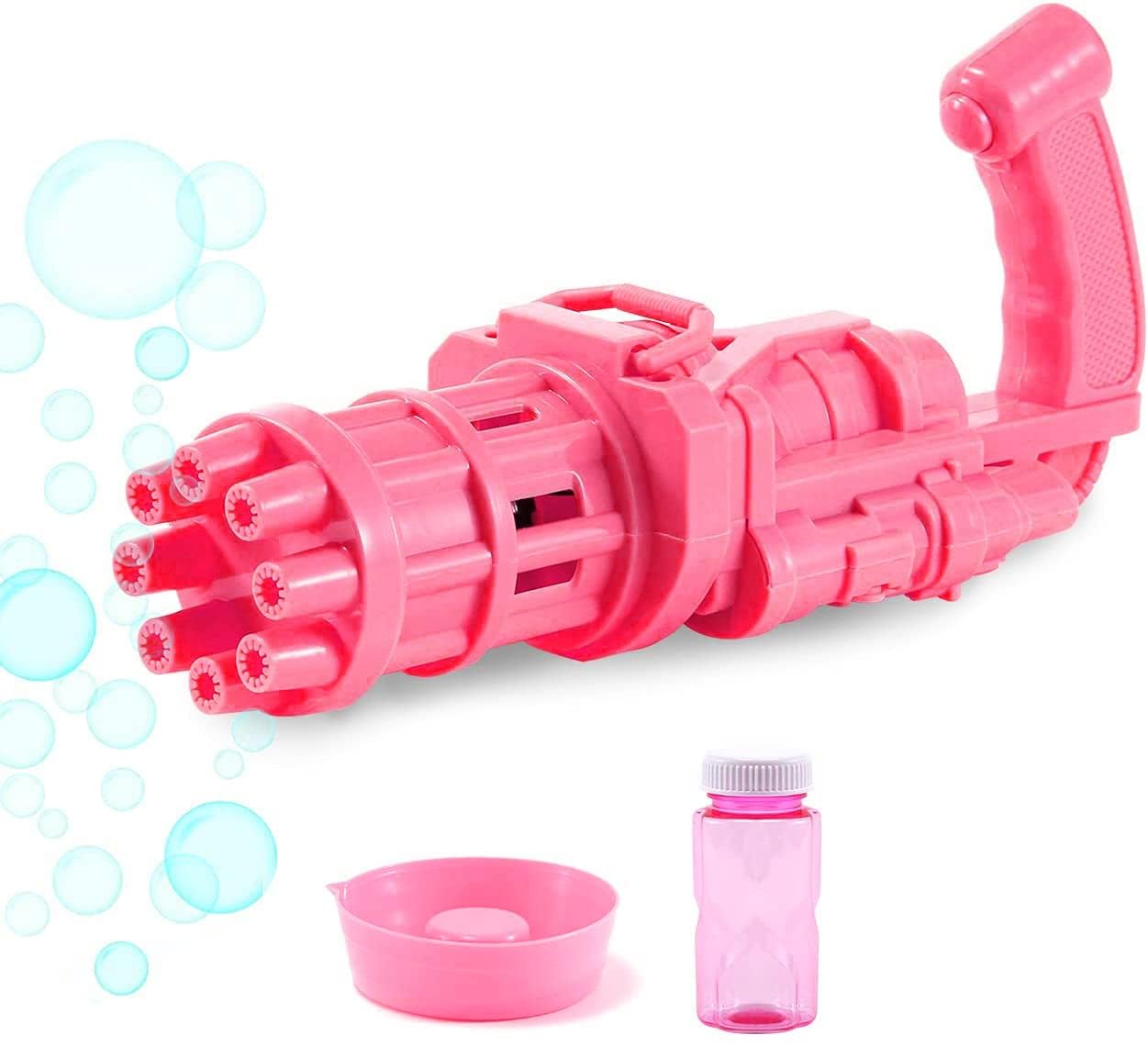 ToyStor 8 Hole Electric Gatling Bubble Gun for Kids with Soap Solution Indoor and Outdoor Toys