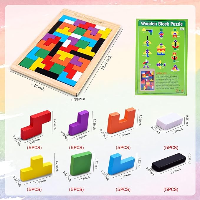 ToyStor 40 Pcs Wooden Russian Blocks Puzzles For Kids