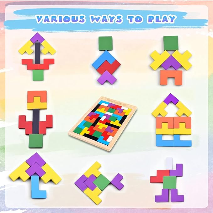ToyStor 40 Pcs Wooden Russian Blocks Puzzles For Kids