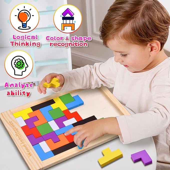ToyStor 40 Pcs Wooden Russian Blocks Puzzles For Kids