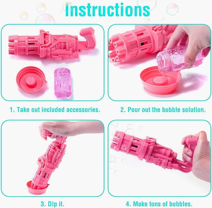 ToyStor 8 Hole Electric Gatling Bubble Gun for Kids with Soap Solution Indoor and Outdoor Toys