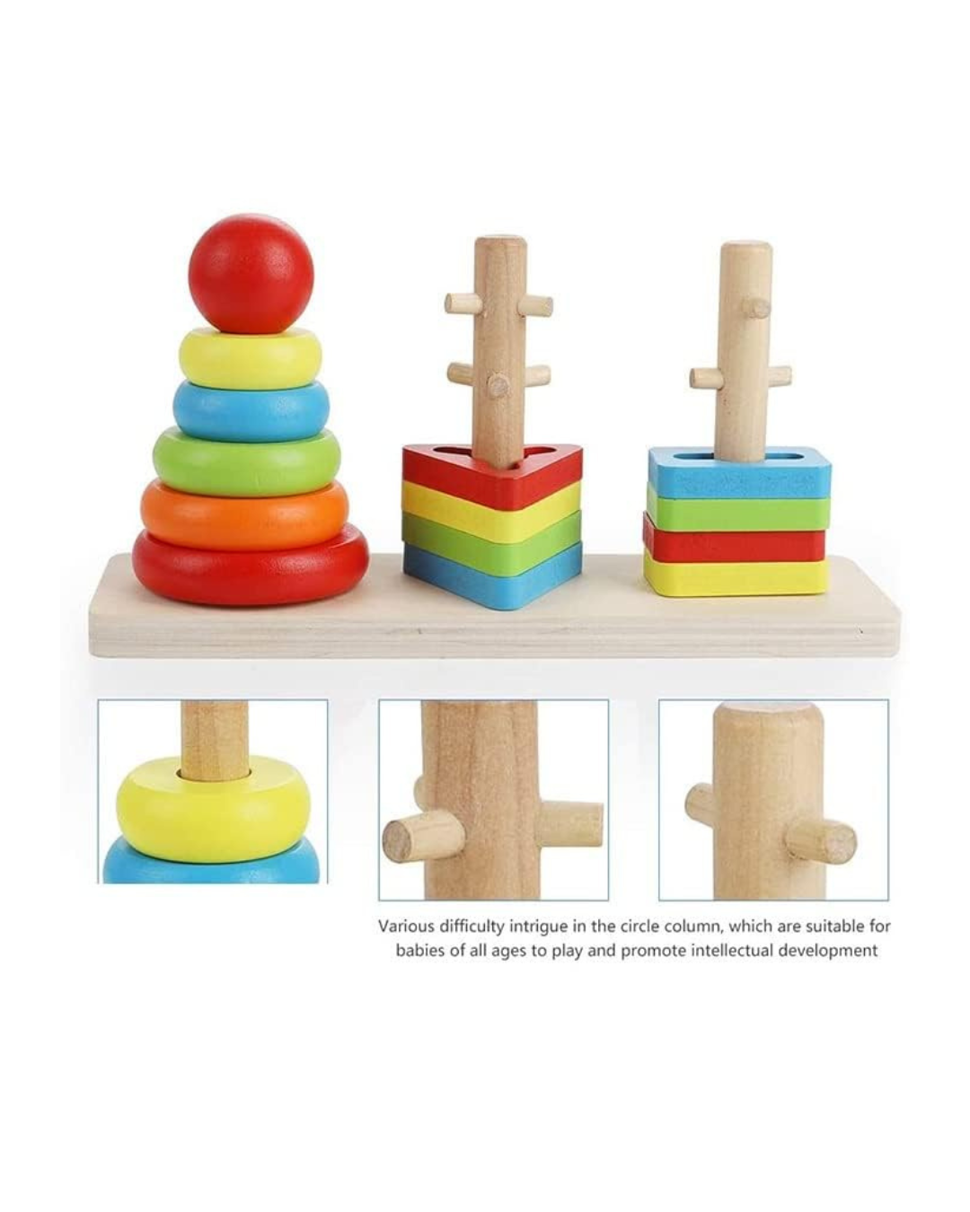ToyStor Wooden Rainbow Stacker Shape Sorting Educational Toy.